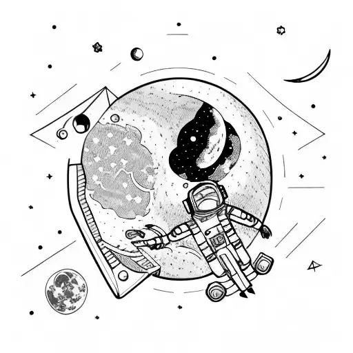 astronaut floating in space and in the background the moon tattoo design idea