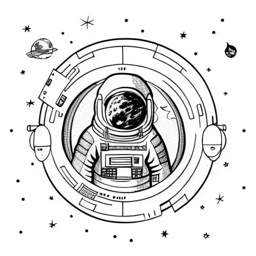 astronaut floating in space and in the background the moon tattoo design idea