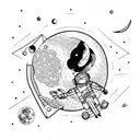 astronaut floating in space and in the background the moon tattoo design idea