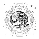 astronaut floating in space and in the background the moon tattoo design idea