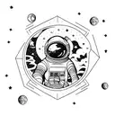 astronaut floating in space and in the background the moon tattoo design idea