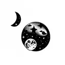 astronaut floating in space and in the background the moon tattoo design idea