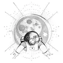 astronaut floating in space and in the background the moon tattoo design idea