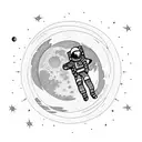 astronaut floating in space and in the background the moon tattoo design idea