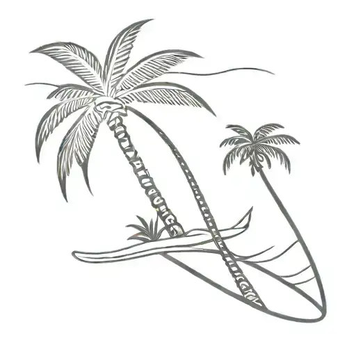 surfboard palm tree growing tattoo design idea
