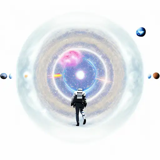 man walking upstairs to the galaxy with different stars, moons , planets and the sun passing by him with an astronaut  tattoo design idea
