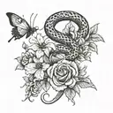 Spine tattoo of a snake going up spine and flowers and butterfly along the snake. Incorporate a scorpion in the tattoo tattoo design idea