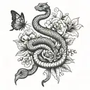 Spine tattoo of a snake going up spine and flowers and butterfly along the snake. Incorporate a scorpion in the tattoo tattoo design idea