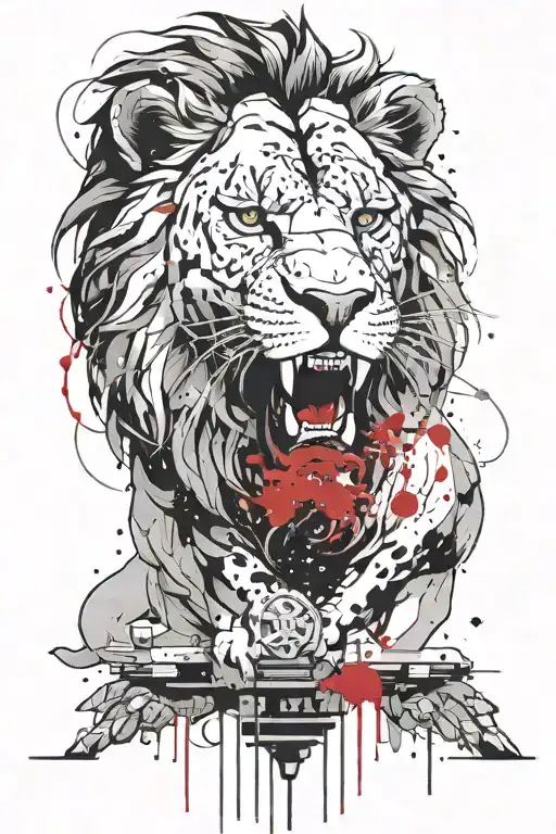 Dutch lion roaring in a scifi scene tattoo design idea