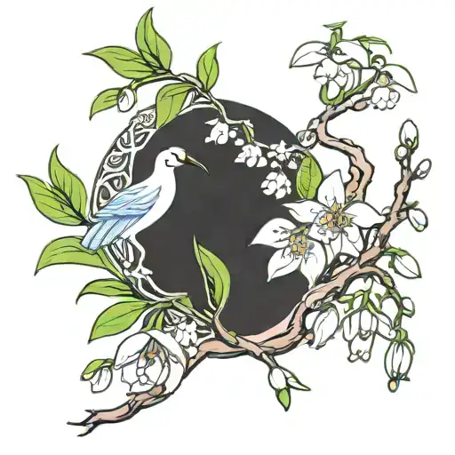 snowdrop flower and cherry blossom tree intertwined tattoo design idea