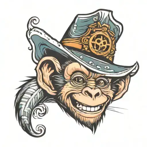 smiling little monkey wearing a cap tattoo design idea