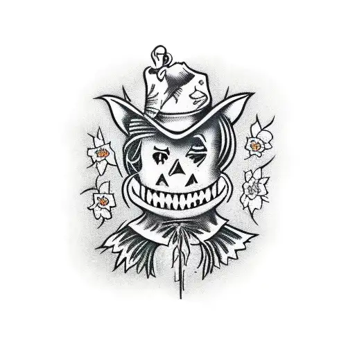 scarecrow in a garden that looks like lucifer tattoo design idea