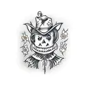 scarecrow in a garden that looks like lucifer tattoo design idea