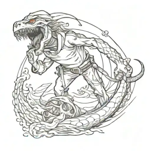 A sailor marine battling a sea monster with an anchor as a weapon tattoo design idea