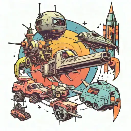 80s sci fi scene tattoo design idea