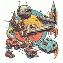 80s sci fi scene tattoo design idea