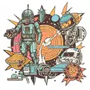 80s sci fi scene tattoo design idea