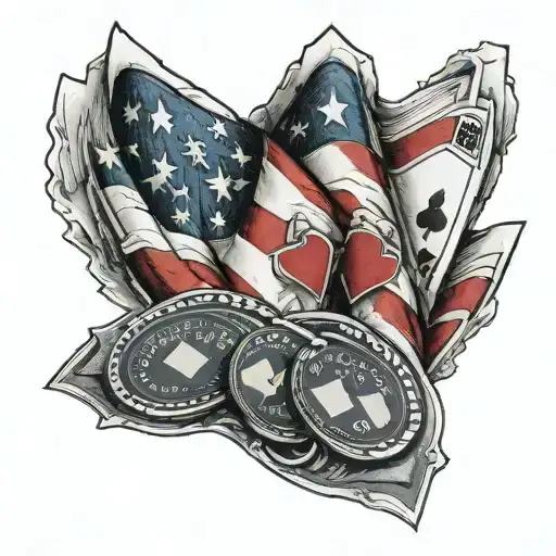 American flag, poker cards floating alone lettering tattoo tattoo design idea