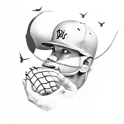Words Miguel RIP With baseball, basketball, number 25 and doves  tattoo design idea