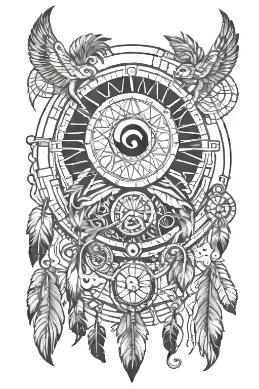 aztec, dream catcher, yin yang tattoo design idea