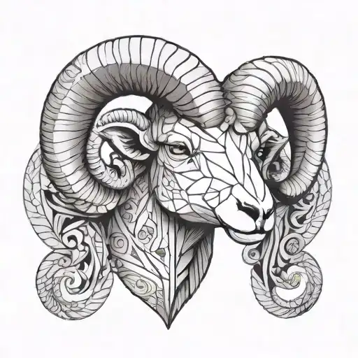 A ram's head, possibly with its horns forming a significant part of the design, symbolizing the Aries sign.  tattoo design idea