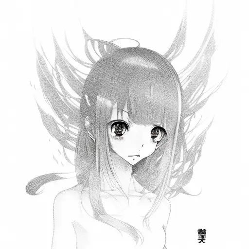 japanese ,manga ,horror ,girl under water ,detailed  tattoo design idea