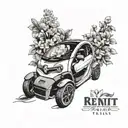 A detailed tattoo of a Renault Twizy car surrounded by blooming flowers, representing the client's favorite things tattoo design idea