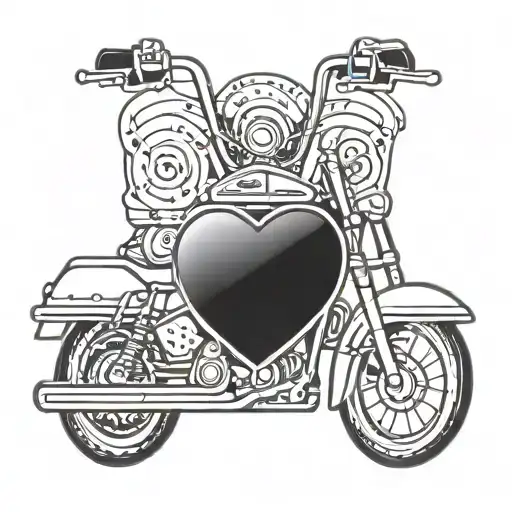 A Harley Davidson motorcycle in a black outline heart  tattoo design idea