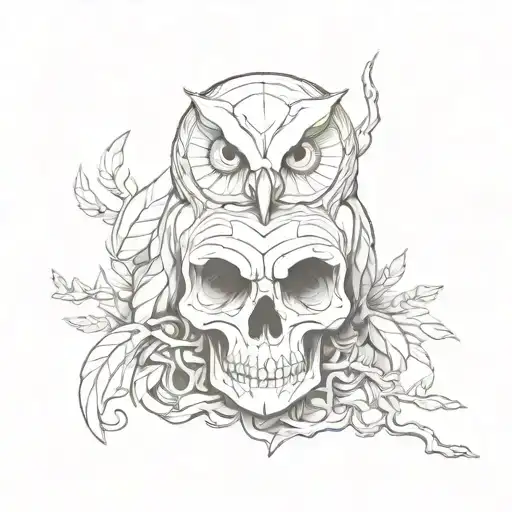 White owl defeats skull snake tattoo design idea