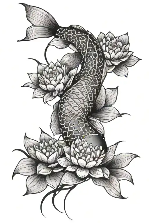koi fish with lily pads and lotus tattoo design idea