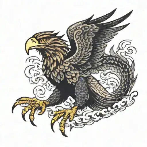 An wedgetail eagle attacking a dragon  tattoo design idea