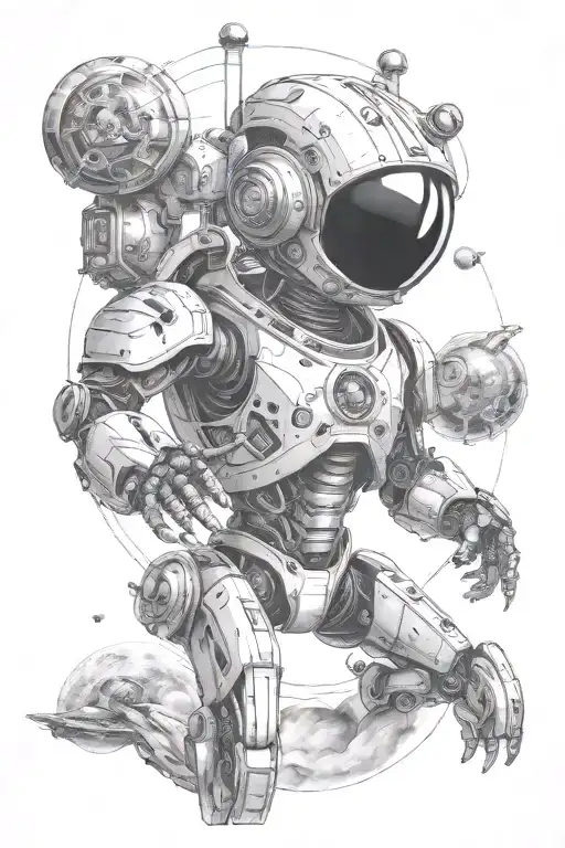 space, alien invasion, robot tattoo design idea