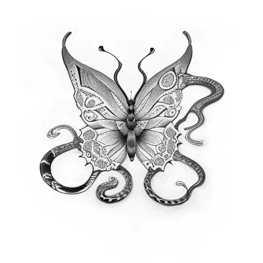 butterfly and snake tattoo design idea