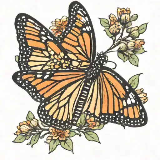 Monarch Butterfly Milkweed flowers tattoo design idea