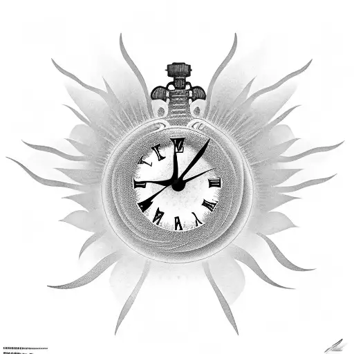 dove with clock, sun rays, clouds, and 71 in Roman numerals  tattoo design idea