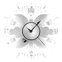 dove with clock, sun rays, clouds, and 71 in Roman numerals  tattoo design idea