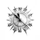 dove with clock, sun rays, clouds, and 71 in Roman numerals  tattoo design idea