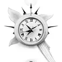 dove with clock, sun rays, clouds, and 71 in Roman numerals  tattoo design idea