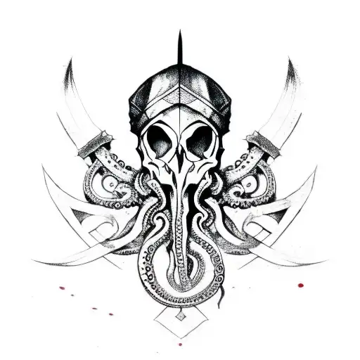 assassins creed symbol w octopus skull w cross swords  tattoo design idea