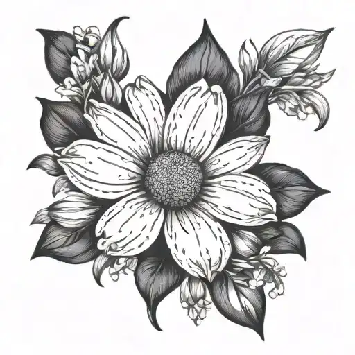 Incorporate a blooming daisy (April birth flower) with the name 'Declan' intertwined in the petals tattoo design idea