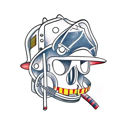 guitar, firefighter helmet, flower  tattoo design idea