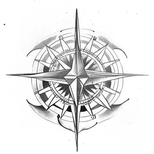 A compass on a d20 dice with wings tattoo design idea