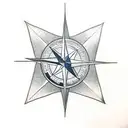 A compass on a d20 dice with wings tattoo design idea