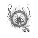 Dragão com a flor lirio da aranha vermelha tattoo design idea