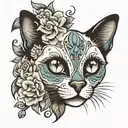 sugar skull  siamese cat tattoo design idea