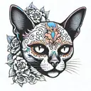 sugar skull  siamese cat tattoo design idea