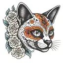 sugar skull  siamese cat tattoo design idea