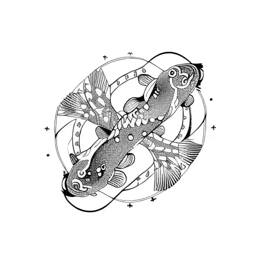 Constellation with two yin Yang koi fish intertwined tattoo design idea