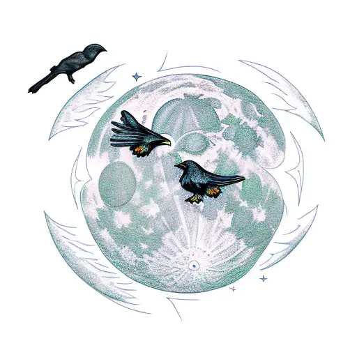 ravens, nature, moon phases, full sleeve  tattoo design idea