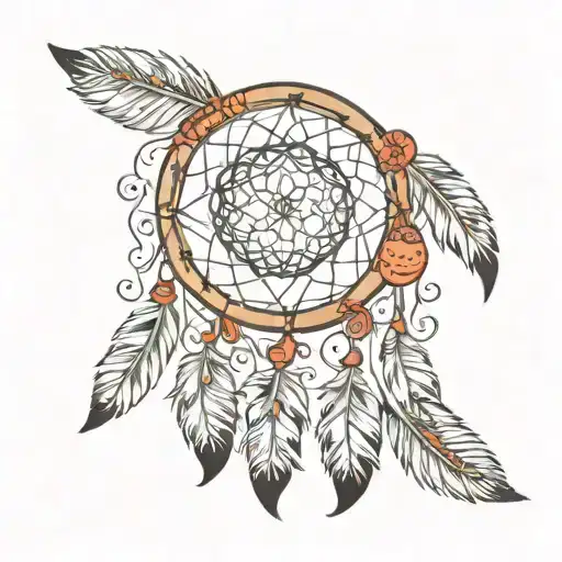 Dream catcher with the names Jessica, Jamie, James, Angela, Isabella, and Jaxson in the feathers  tattoo design idea